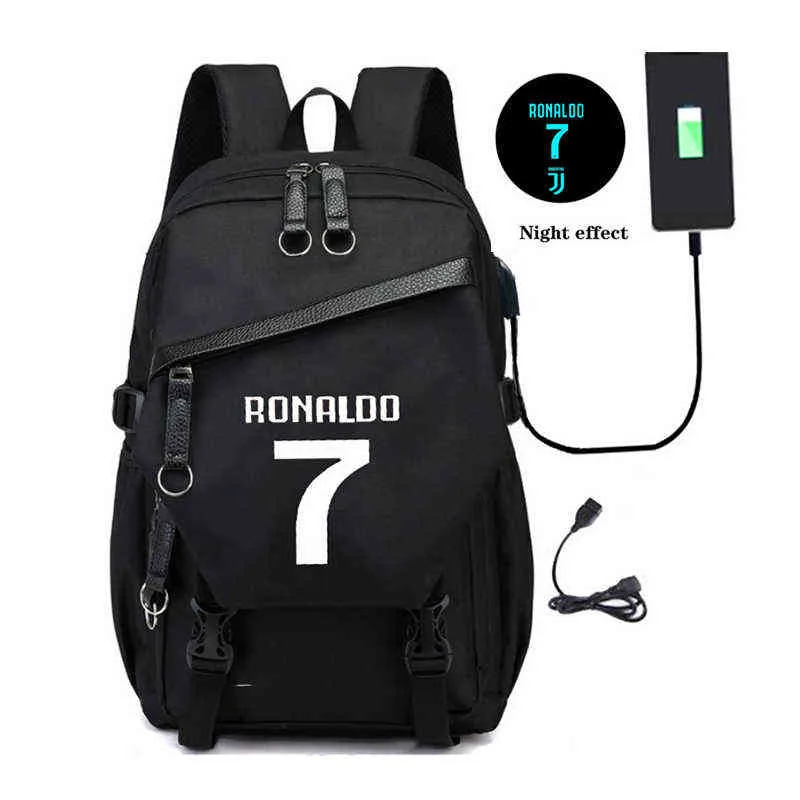 Sac à dos Sacs scolaires de grande capacité pour garçons adolescents USB Charge Ronaldo Luminal Middle Student High Schoolbag Big 220628