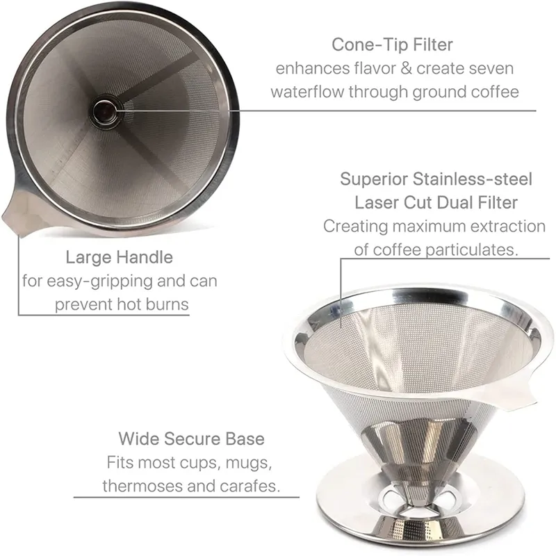 Silverfärg Återanvändbar kaffefilter Droppsfilter i rostfritt stål Konkaffe Cace Camping Camping