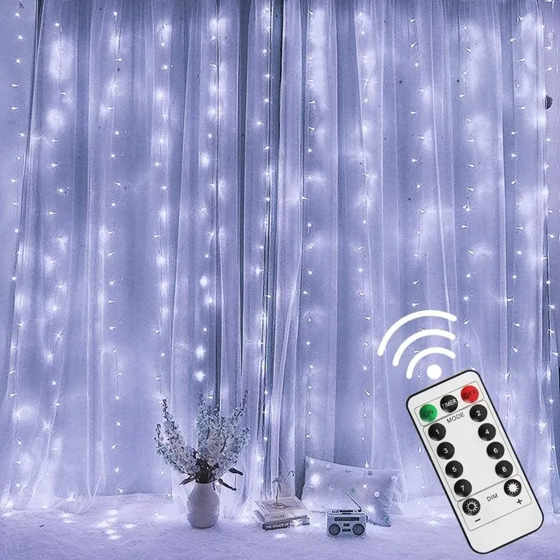 USB Curtain Light LED Glow Festoon String Strand Fairy Twinkle Hanging Garland Remote Window Wall Balcony Terrance Deck Lamp 220408