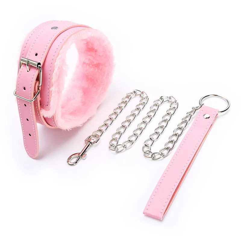 sexig rosa rosa pu läderkedja krage med koppel bdsm bondage växel vuxna spel tillbehörsleksaker