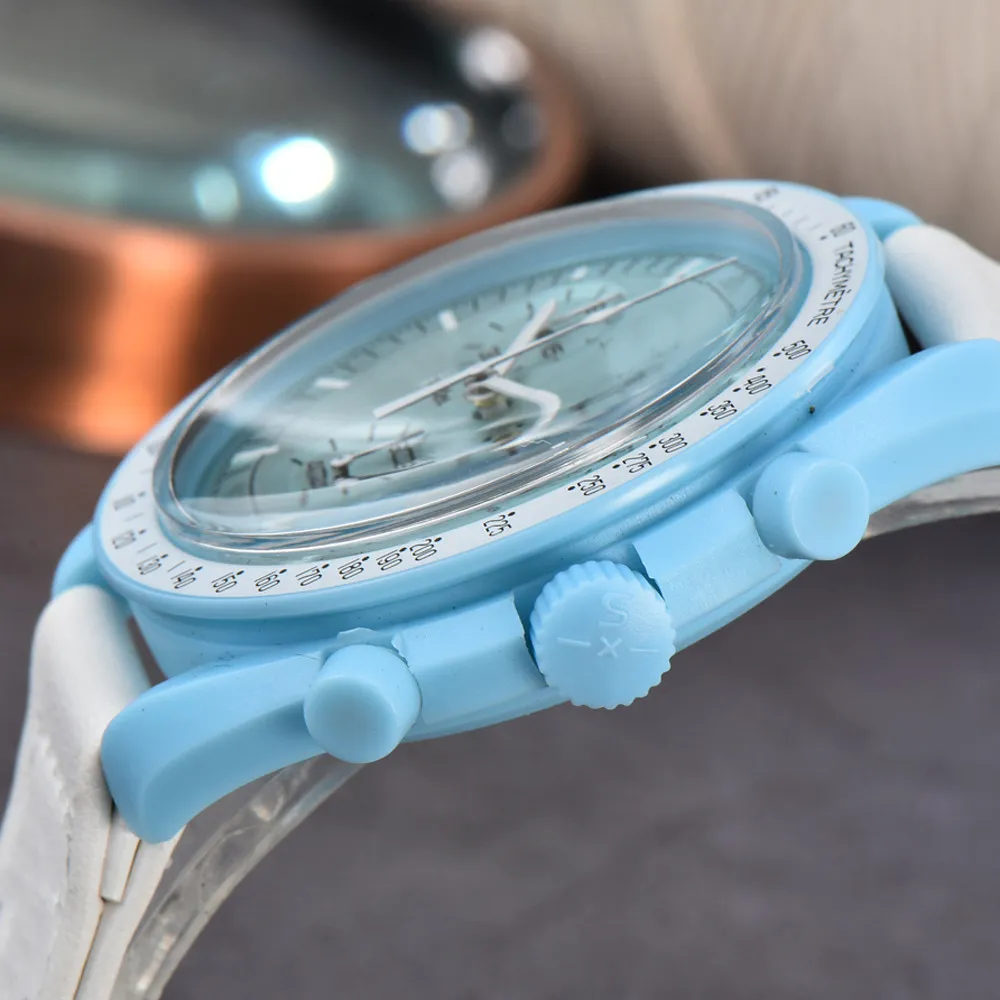 Fashion Planet Moon horloges heren top luxe merk waterdichte sport polshorloge chronograph lederen kwarts klokrelogio masculino285j