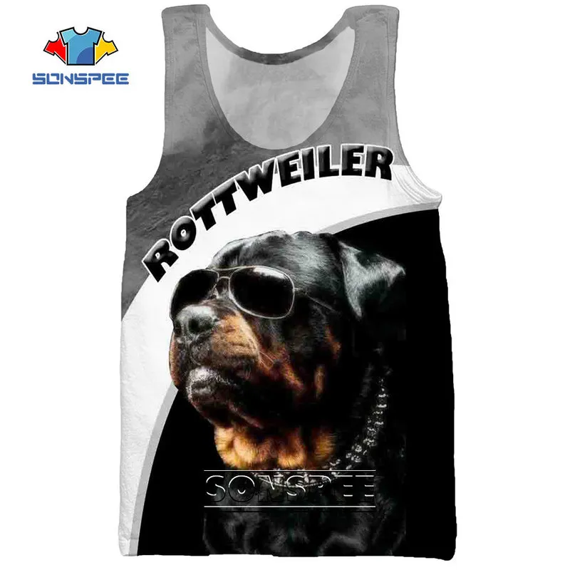 Sonspee 3D -print Rottweiler Animal Dog Face heren zeekank top grappige zomer casual bodybuilding gym spier mouwloos vest shirt 220627