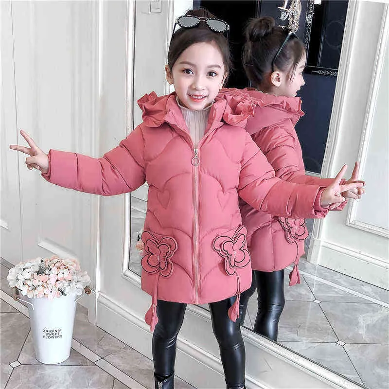 2021 Mädchen neue koreanische und ausländische Jacke Kinder Kinder Down Cotton gestängelte Jacke Mädchen mittel- und langer Baby Baumwolle gefüttert Jac J220718