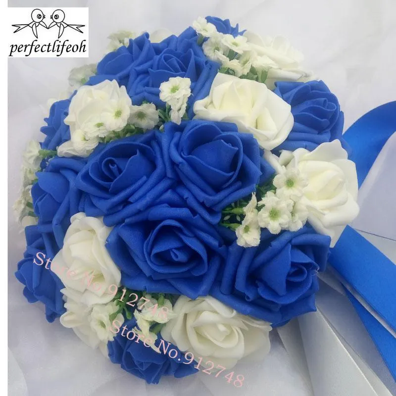 웨딩 플라워 퍼펙트 라이프 푸른 푸른 파란색 아름다운 거품 장미 인공 꽃 신부 부케 파티 장식 장식 196b