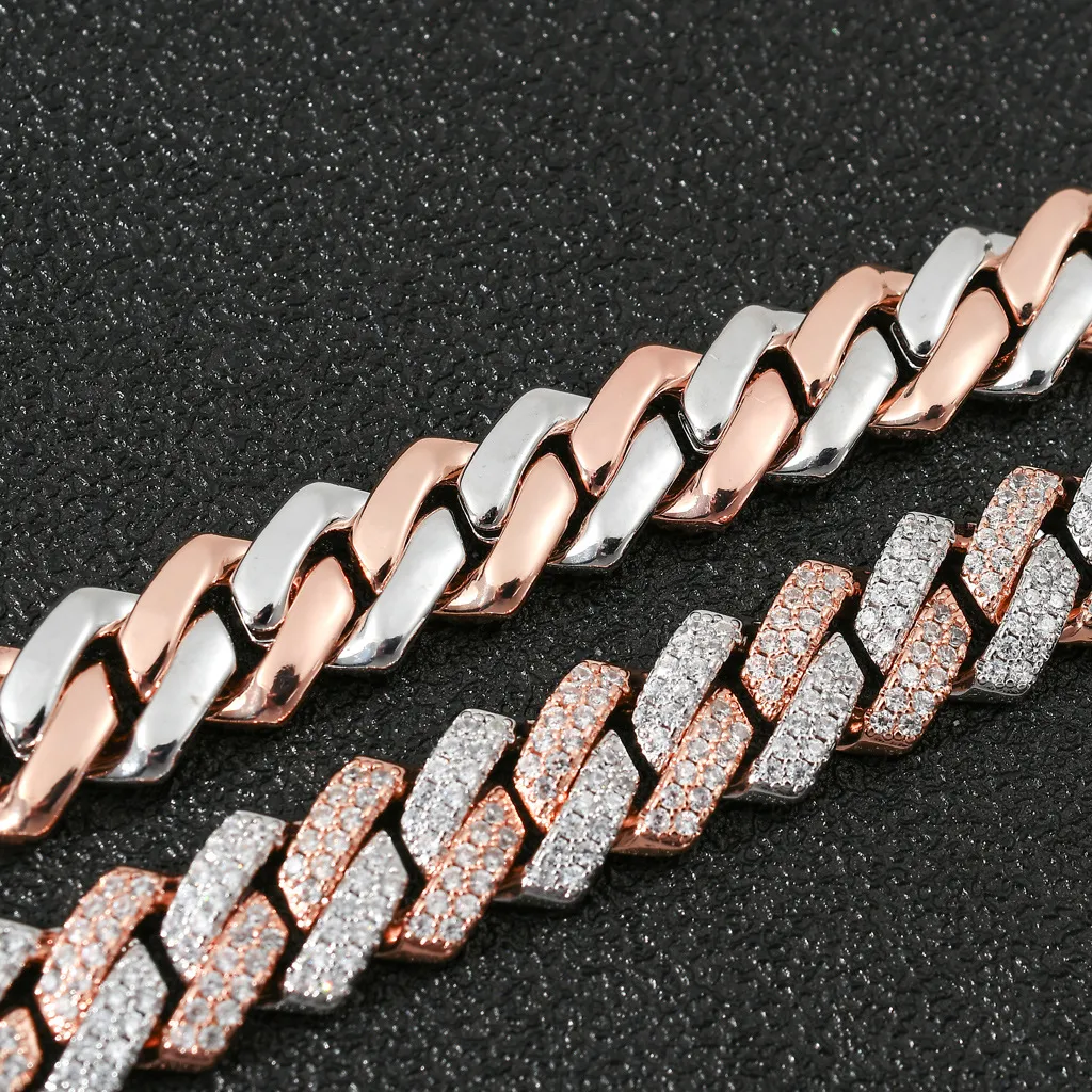Fashion Hip Hop Necklace Men Designer Bracelet 14mm Cuban Link Chain Necklaces 16 18 20 22 24inch Rapper Diamond Chains Double Col3052