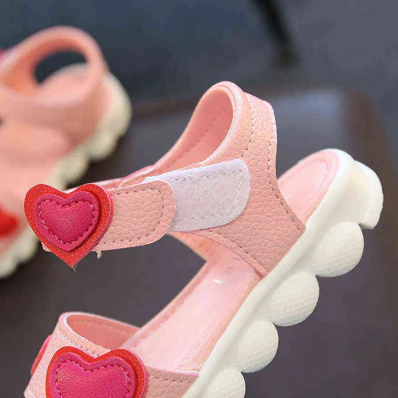 2022 Summer Sandals for Girls Shoes Love Flats Princess Shoes Baby Dance Toddler Shoes Kids Child Beach Shoe Pink G220523