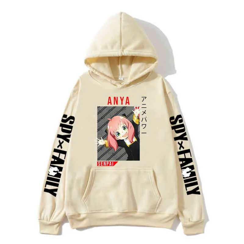 Anya Forger Japonya Anime Casus X Family Hoodies Erkek/Kadın Sweatshirtler Sıradan Uzun Kollu Giysiler Harajuku Büyük Boy Üst Sokak Giyim Y220713