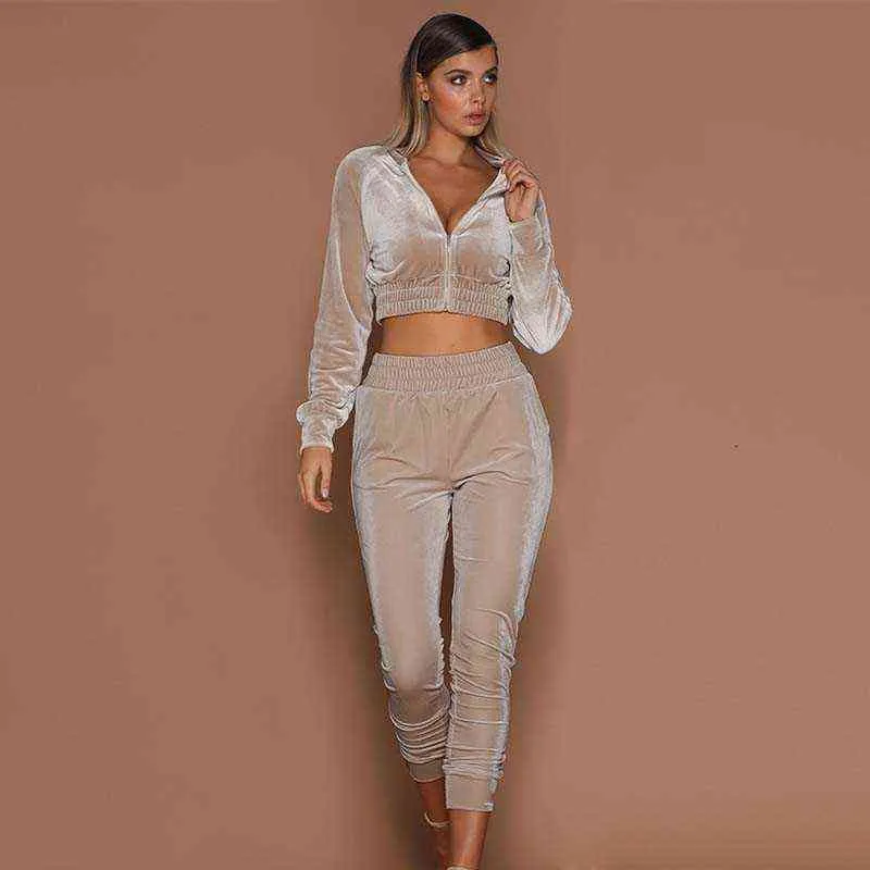 Herfst Winter Velvet Tracksuit Women SweatSuit Velor Tracksuit Crop Top Set Twee -delige outfits Women Sweat Suit 2022 T220729