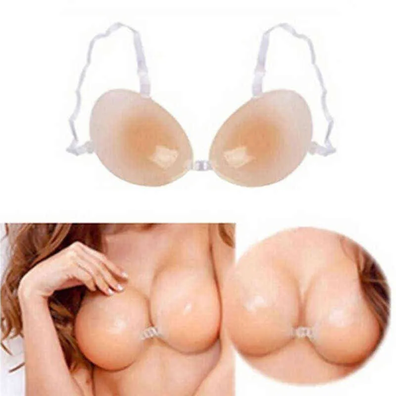 5 piezas 1 pieza A B C D mujer autoadhesivo Sexy sujetador busto cierre frontal Invisible espalda descubierta sujetador Copa sujetadores de silicona Sujetador Push Up para mujer Y220725