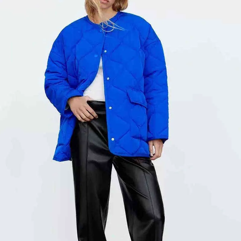 Giubbotti bomber da donna Giacca blu Plaid Outfit Solid Purple Parka Giacca da donna con bottoni scozzesi Warm Streetwear Giacca da donna Trf ins L220725
