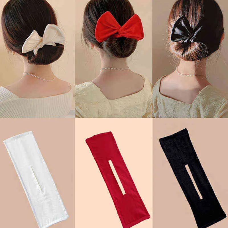 Nowe Kobiety Eleganckie Solidne Print Bun Maruko DIY Fryzura Making Hold Długie Narzędzia Bow Pałąki Hairbands Moda Akcesoria do włosów AA220323