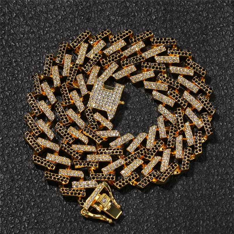 15 mm colorido diamante joyería de hip hop cadena de eslabones cubanos collar de oro para hombre cadena de diseñador para hombre Cadenas de aleación heladas Azul Negro 192d
