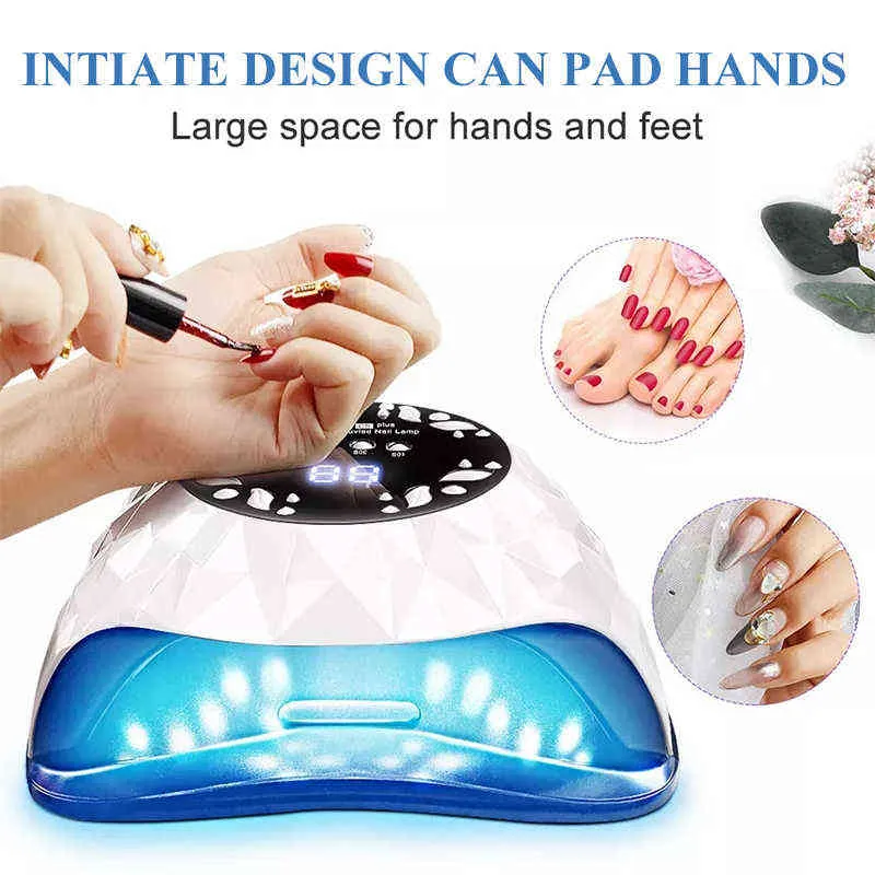 Nxy Uv Led Nail Lamp Dryer for Curing All Gel Polish with Motion Sensor Manicure Pedicure Salon Tool Equipment Large Space 220624