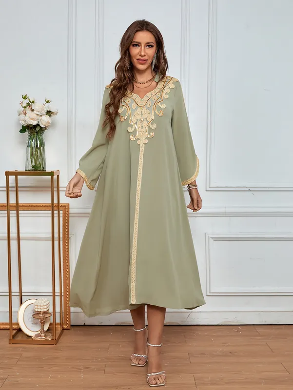 Frühlings Sommer -Roken Jalabiya Dubai Abaya Kleid für Frauen Ramadan Eid Marokkanische türkische arabische muslimische Islam 220812