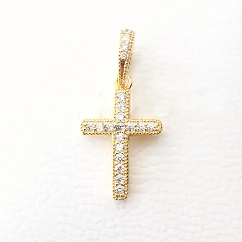 14k Gold Sparkling Cross Dangle Pendant Charm 925 Silver Pandora Charms for Bracelets DIY Jewelry Making kits Loose Beads Silver wholesale 359521C01