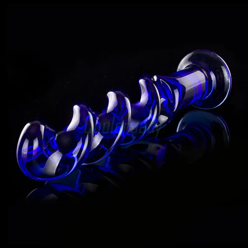 Godemiché en verre de cristal en spirale bleue, Plug Anal, Masturbation, point G, stimulation, jouets sexy, produits sexy pour femmes et hommes