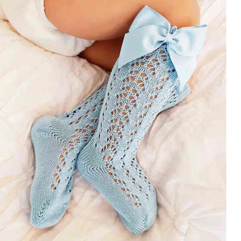 Baby Bow Cotton Mesh Breathable Socks Children Socks Baby Girls Solid Net Stocking Medium Tube Antislip Socks Spring Autumn J220621