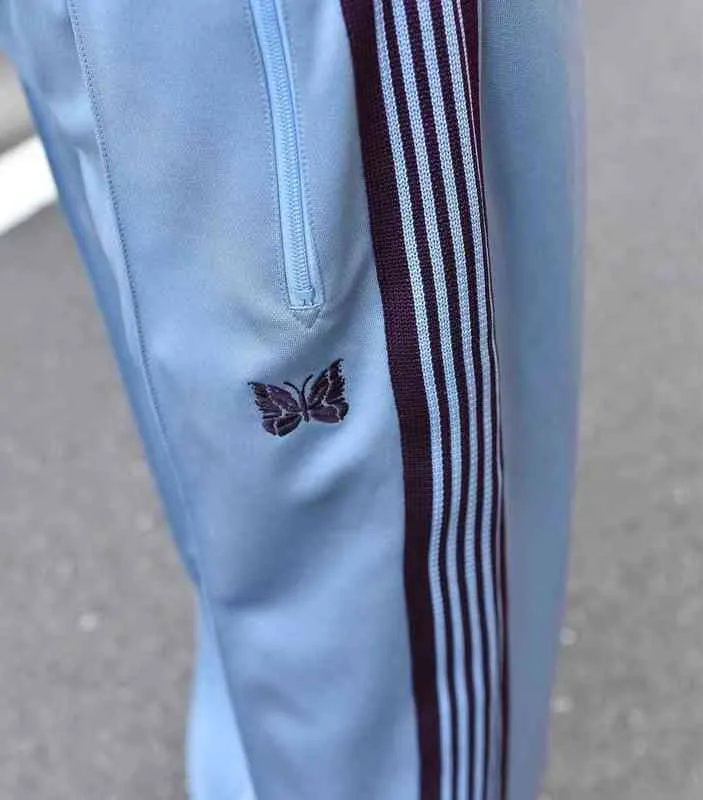 2022 Blue Needles Pants Men Women High Quality Brown Webbing Stripe Embroidery Butterfly Needles Track Pants AWGE Trousers T2208031191370