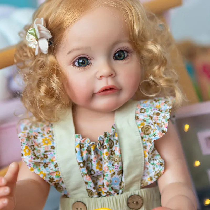 55CM Reborn Toddler Girl Princess Sue-Sue Full body Silicone Baby Dolls Hand-detailed Paiting Rooted Hair Bath Toy for Girls 220608