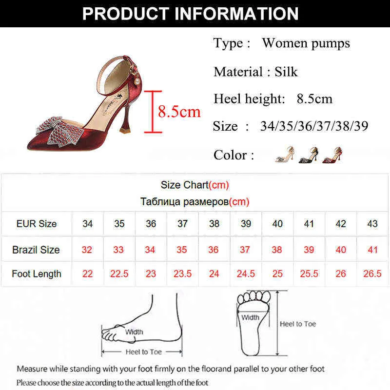 Rimocy mody Crystal Bowtie pompki dla kobiet nowe paski kostki cienkie obcasy buty imprezowe Kobieta wskazana palca seksowna wysoka pięta 220528