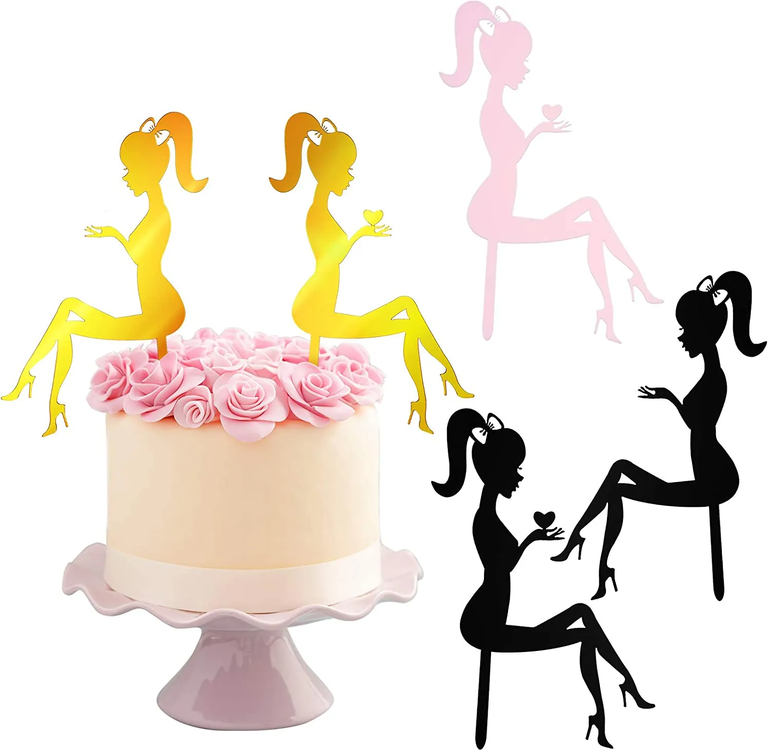Akrylowe kobiety figurki topperowe wysokie obcasy dama kształt ciasta dekoracja elegancka dziewczyna toppery brokatowy deser na wesele przyjęcie urodzinowe rocznica 1222284