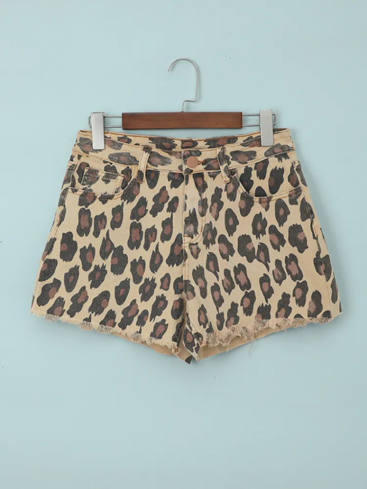 Pantalones cortos de mezclilla de moda con estampado de leopardo de verano, pantalones casuales desgastados, pantalones vaqueros para mujer para Sexy Retro 220602