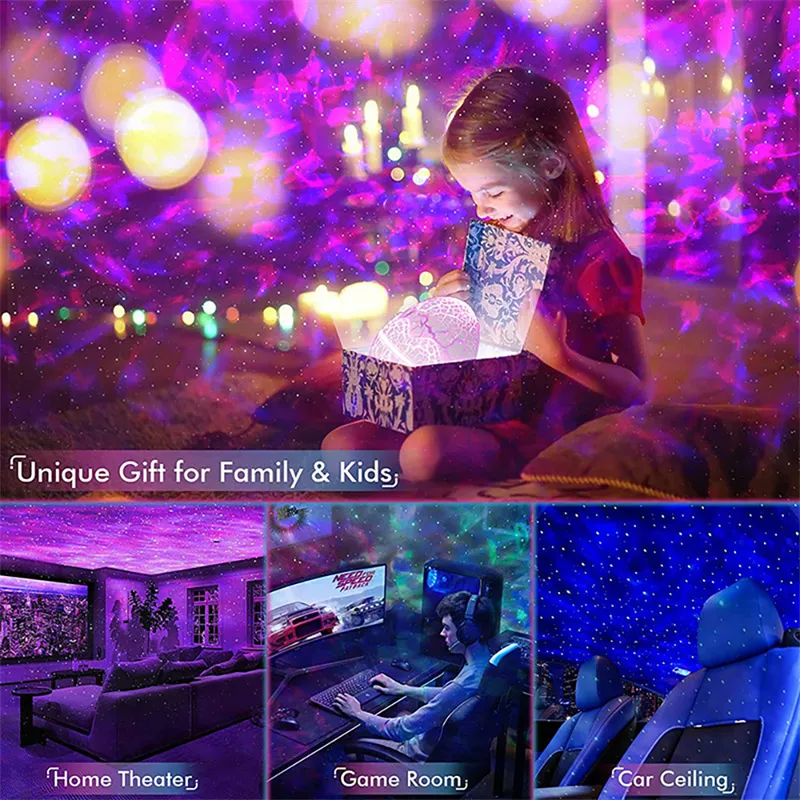 USB STAR Galaxy Projector Light com Bluetooth Remote Control Night Lamp for Kids Room Skylight Party Living Gaming Room Decor204T