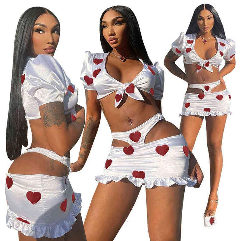 M2043 Moda feminina Sexy Print Love Duas peças Conjunto