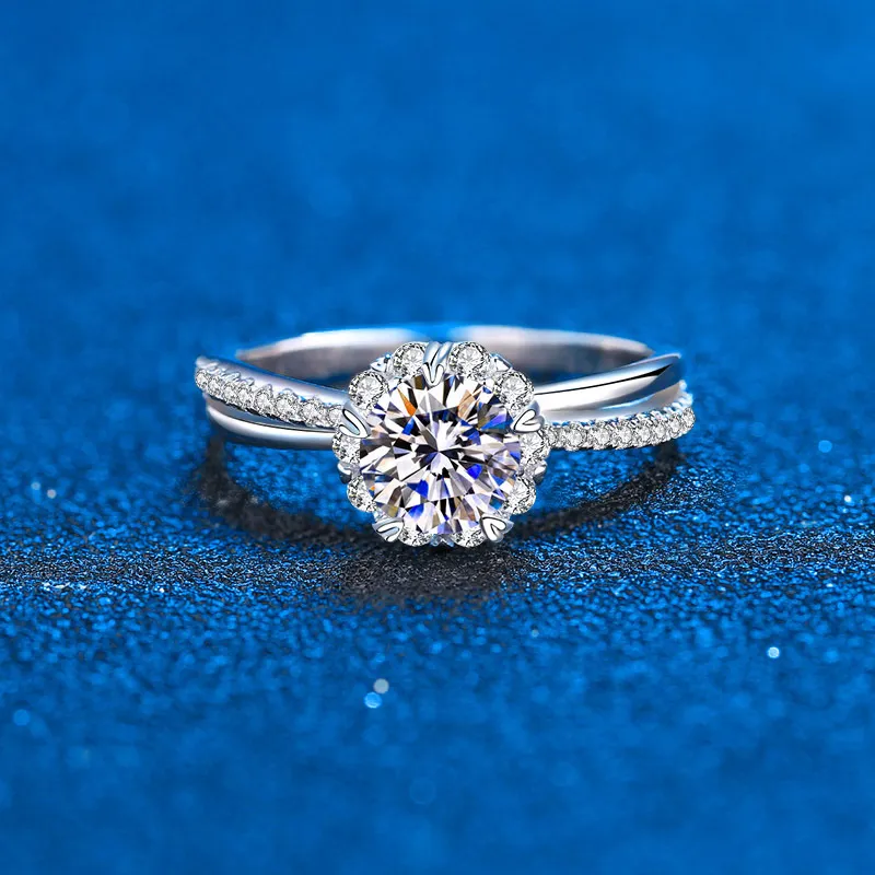 10-каратное обручальное кольцо с бриллиантом Halo с разделенным хвостовиком и цветком, обручальное кольцо для женщин, ювелирные изделия из стерлингового серебра 2208135635050
