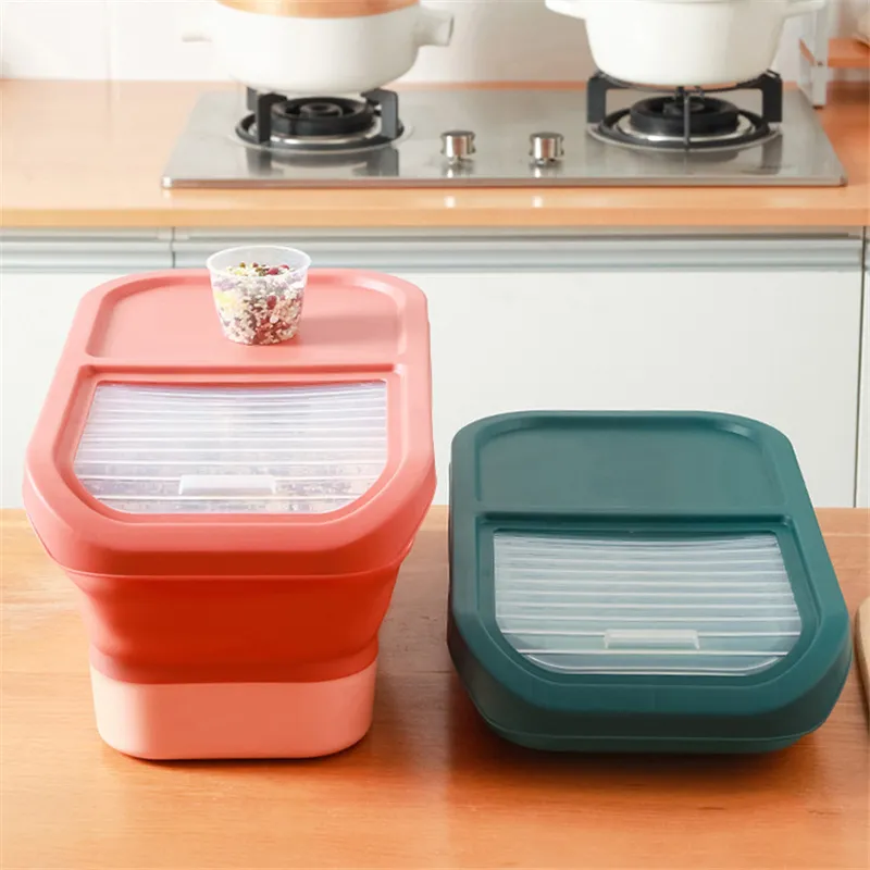 Large Capacity Foldable Rice Bucket Kitchen Home InsectProof Grains Storage Box Cereals Organizer Container Pet Food Sealed Jar 220629