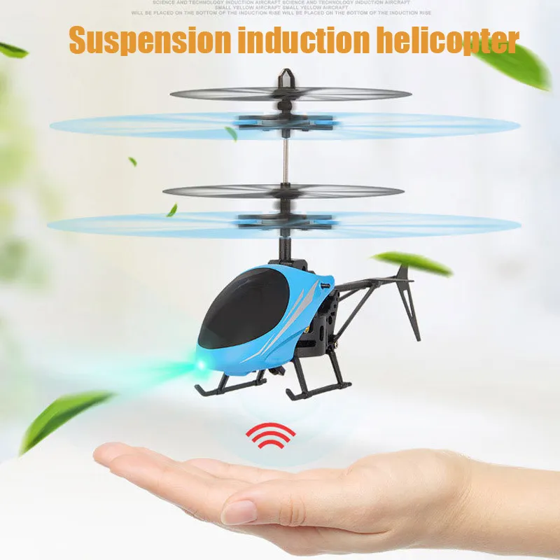 Kids Toys Mini Drone RC Flying Helicopter Aircraft with Remote Control Suspension Induction LED Light for Children Boys 220321