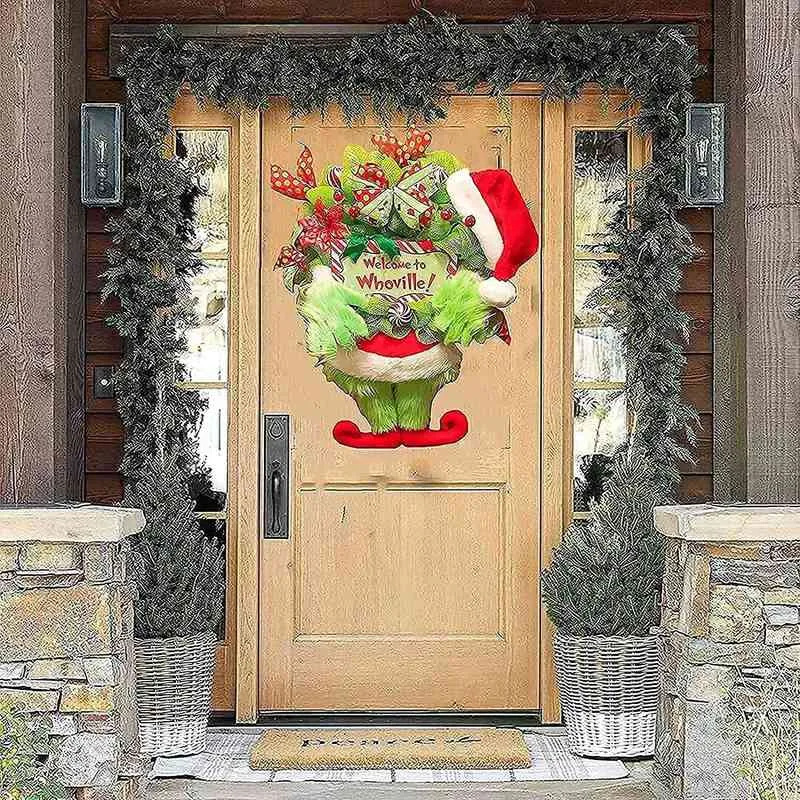 2021 Weihnachtsdieb gestohlen Grinch Plüsch Bein Weihnachtsgefüllte Bein Spielzeugpuppe Vordertürkranz Dekor Weihnachtsbaum Ornamente L220531