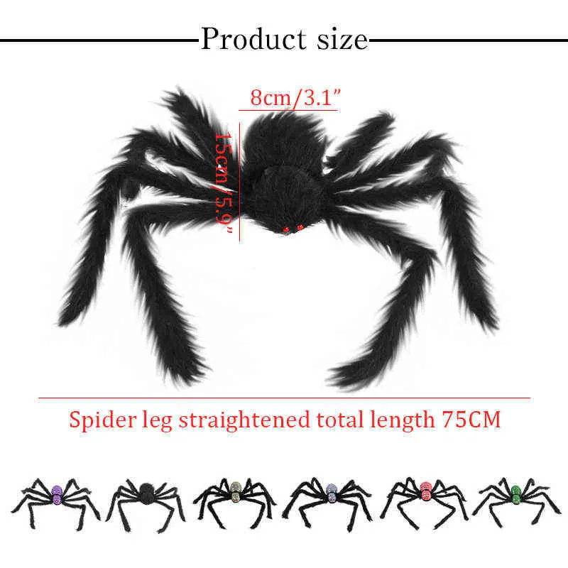 75 cm Halloween Giant Spider Scary Red Eye Animal Bar Haunted House House Halloween Horror Decoration Y220610
