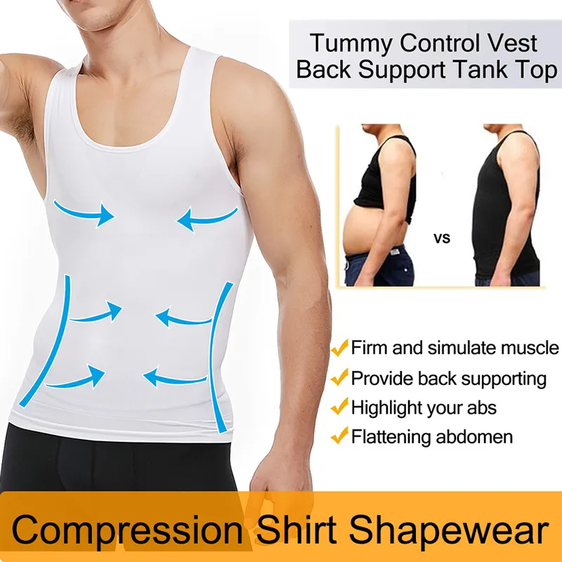 Hommes minceur corps Shaper gilet chemise Abs Abdomen Compression chemise pour cacher la gynécomastie Moobs entraînement débardeurs sous-chemises