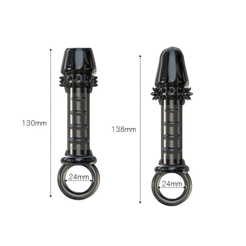 Hot Online Leten Maschile sexy Strumento Eiaculazione Ingrandimento del pene Manicotto di copertura dildo in silicone cavo a spillo uomo