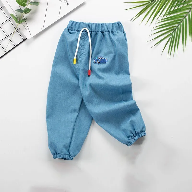 Summer Boys Mosquito Jeans Cute Pattern Design Casual Loose Pants For 12M5T Childrens Trousers Clothes Blue 220812