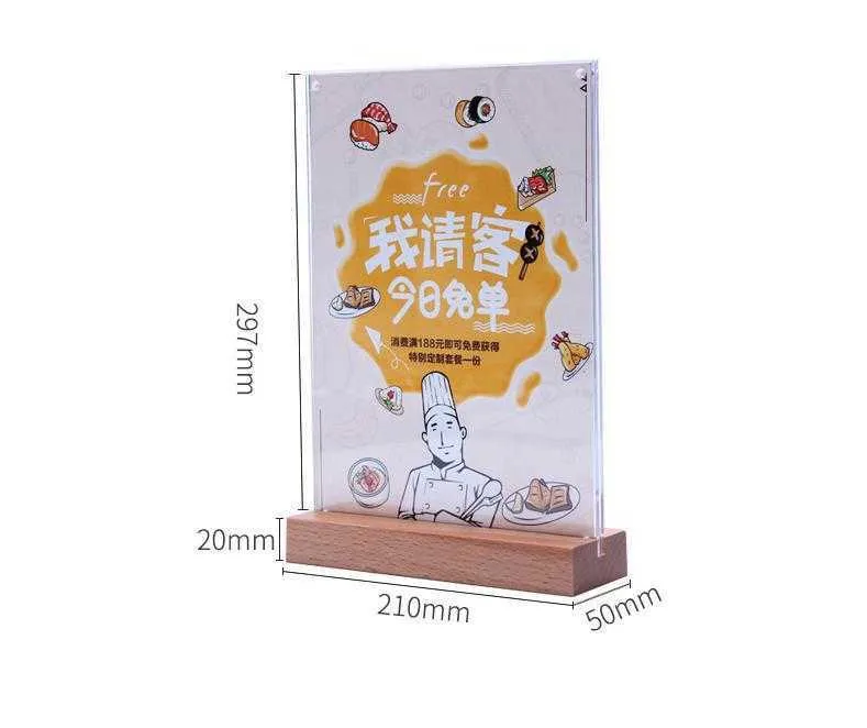 Restaurant Menu Houder Bureau Uithangbord Tabel Prijs Tag Display Naam Kaart Label Houder Rack Acrylic Fotolijst Magnetisch Hout A4