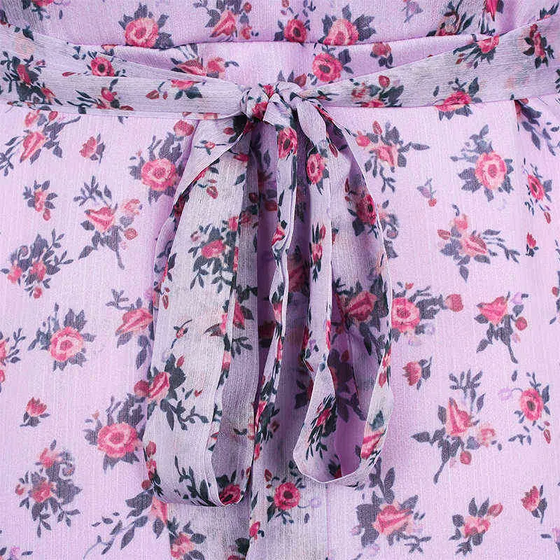 Vrouwen Lilac Floral Wrap Summer Jurk Elegant Flare Sleeve Boho Print Mini Sundress Sexy V Neck Ladies Kleding Strandjurk G220510