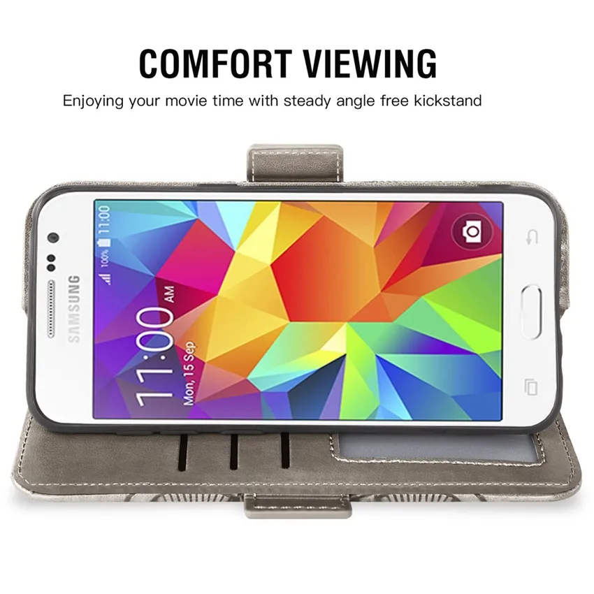 Floral läderplånbok Fall för Samsung Galaxy Core Prime G360 G361 Fundas Capa Pocket Mobiltelefon Bag Stand Flip Cover Purse