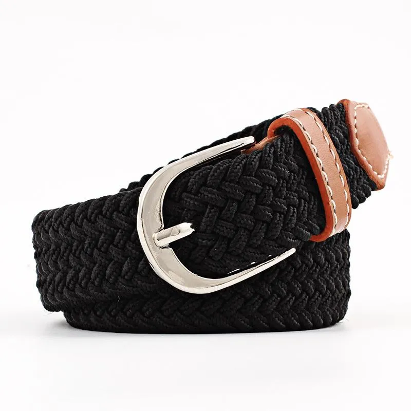 Cinturones de 120 cm colores femenino de punto de punto casual hebilla de hebilla de cinturón tejido tejido elástico estiramiento trenzado expandible para mujeres jeans228b