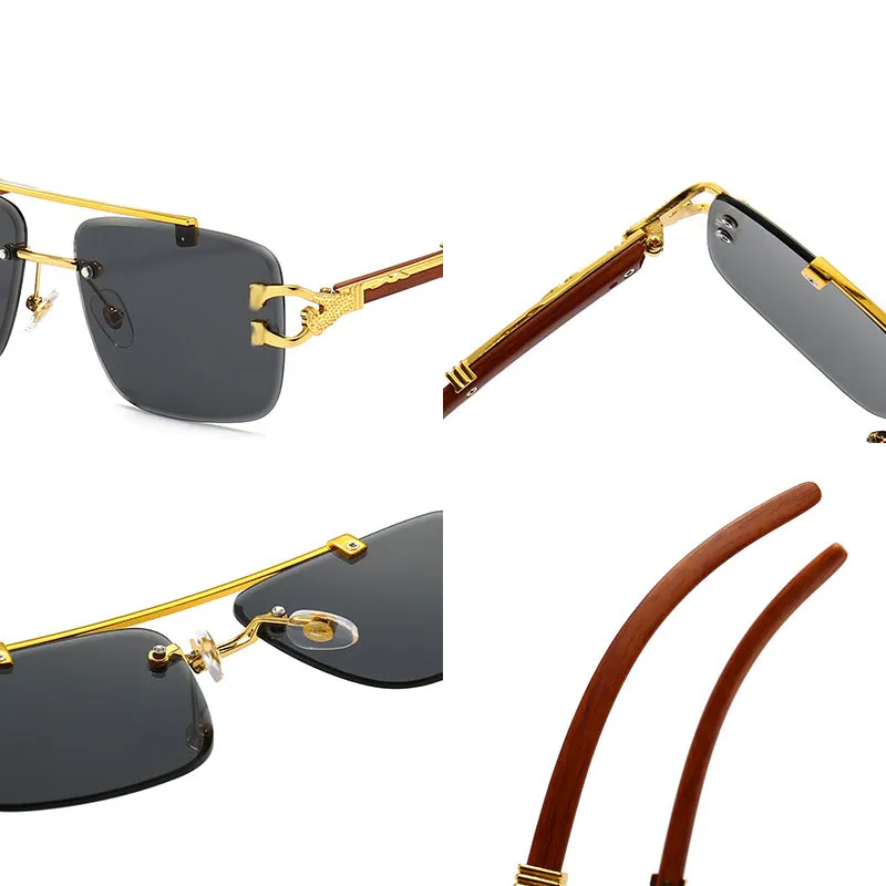 Últimos marcos de gafas de sol Cartr Leopardo dorado Gafas decorativas de doble haz Marco de imitación de madera Sombrilla Protección UV Conducción S218x