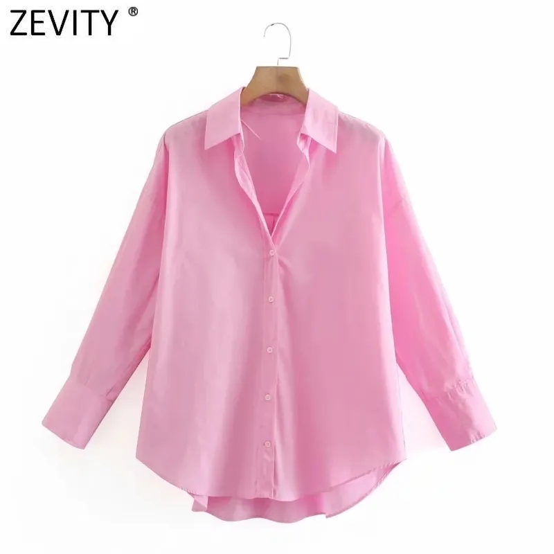 Zevity Women Simply Solid Colors Piersed Poplin Koszule Office Lady Długie Rękaw Slim Bluzka Roupas Chic Koszulki Topy LS9541 220407