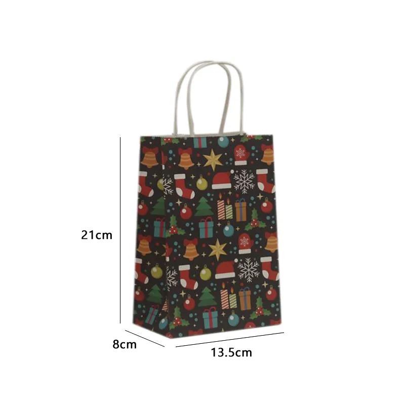 10 unids / lote Bolsa de papel de Navidad multifunción 21 * 13 * 8 cm Bolsas de regalo del festival con asas Suministros de fiesta de Navidad para fiesta de eventos 220420