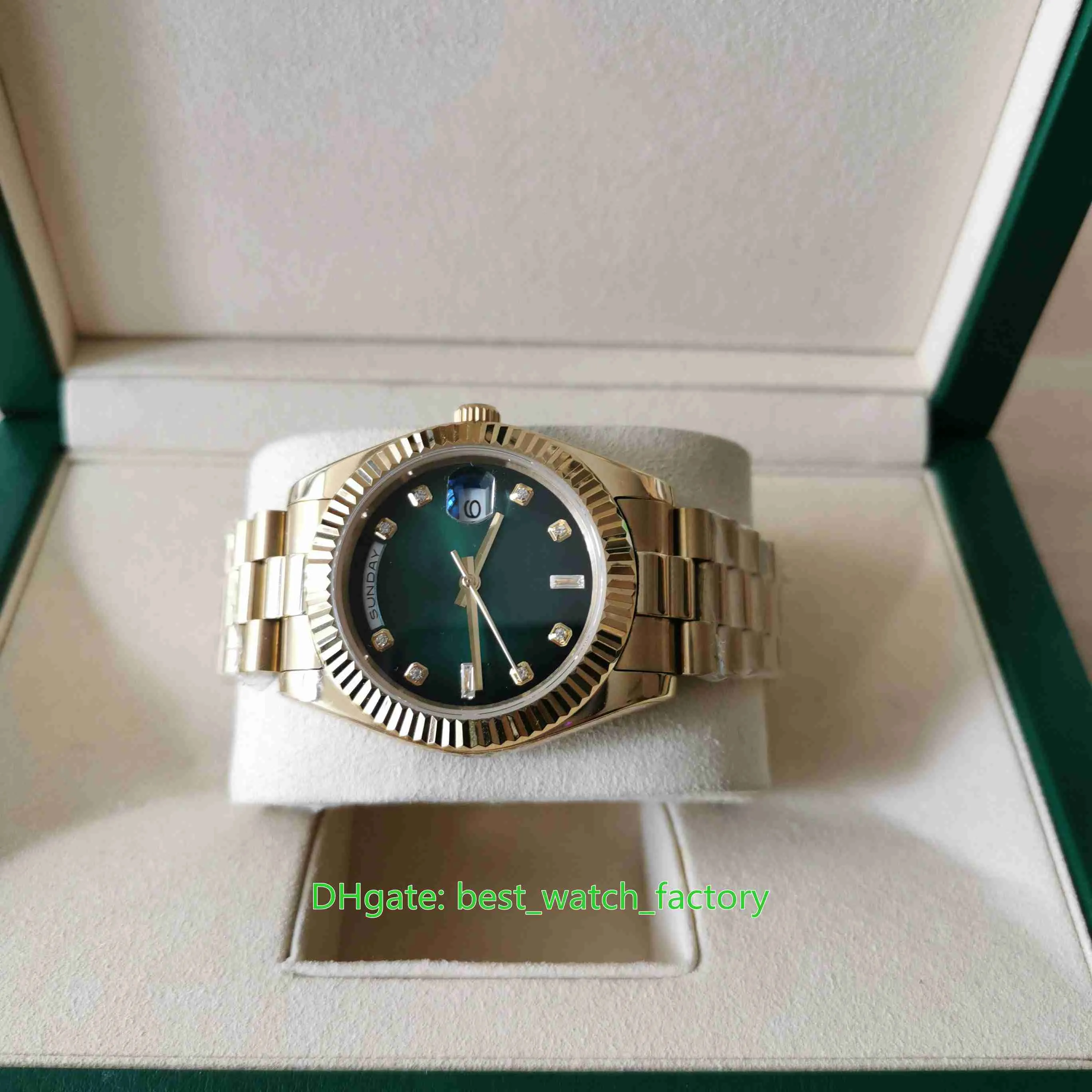 With Box Papers U1F Maker Mens Watches 41mm Day-Date 28238 Diamond Green Dial 18k Gold Sapphire Asia 2813 Movement Mechanical Auto196P