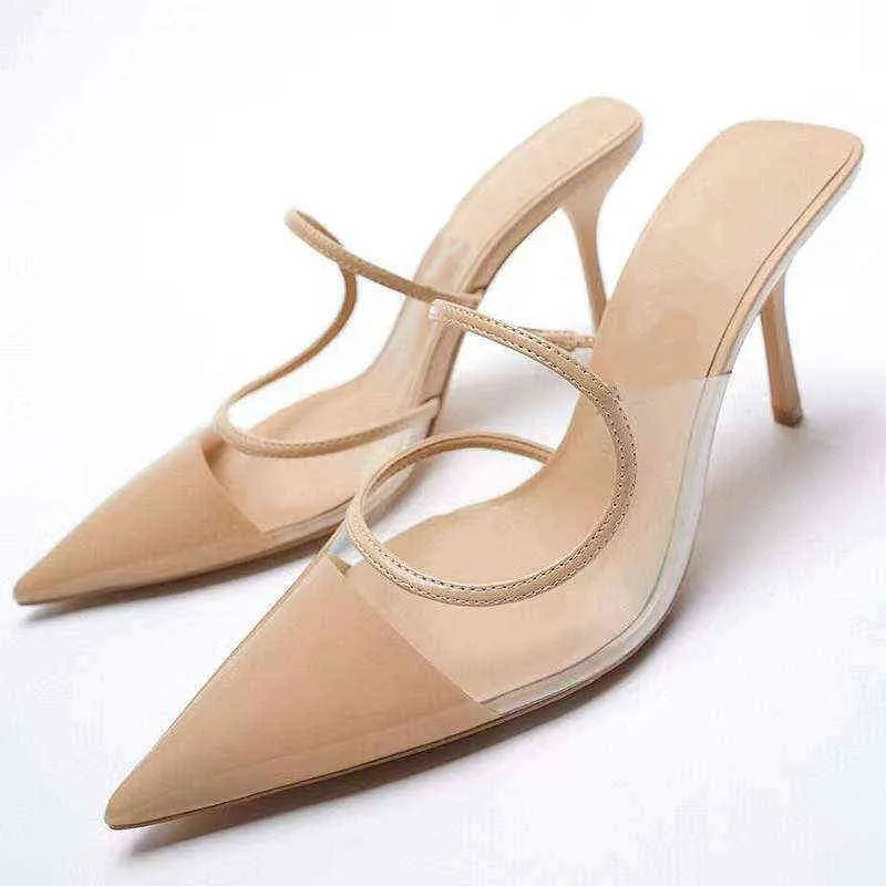 2022 High Quality Women's Shoes Black Chain Trim Slingback Leather Temperament High Heels Pointed Toe Stiletto Women's Shoes G220520