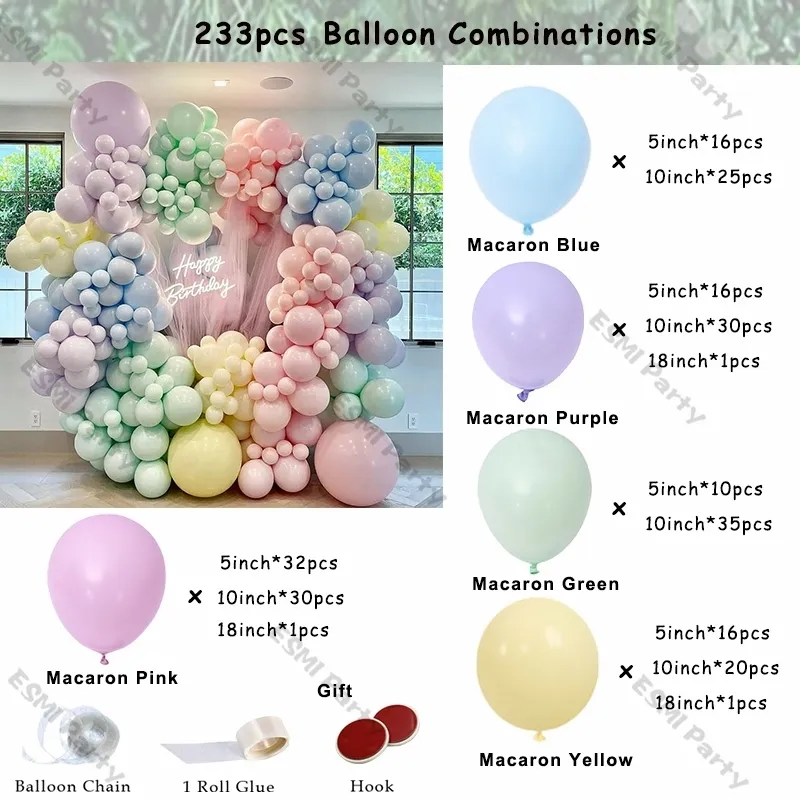 8Ft24Ft Doubled Macaron Blau Grün Maca Rosa Gelb Girlande Bogen Kit Ballon Geburtstag Party Baby Dusche Hochzeit Dekoration 220524