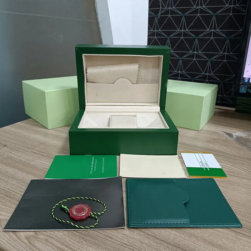 Rolx caixa de alta qualidade verde relógio casos sacos de papel certificado caixas originais para homens de madeira relógios verdes presente saco accessori298k