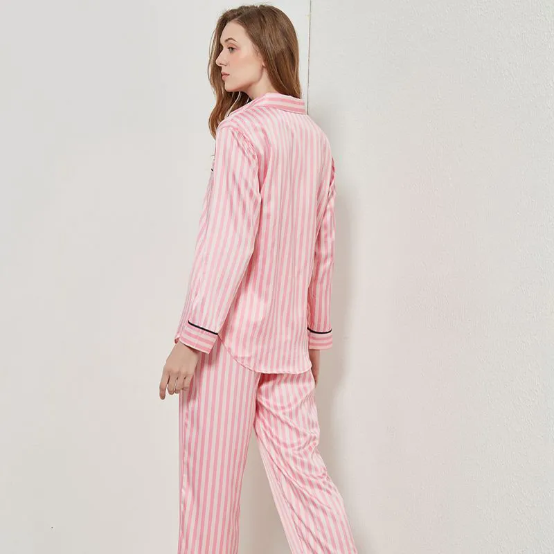 Летняя пижама для женщин Сатин Silk Striped Sleekwear 2 шт. Установить топы сода Брюки PJS Дамы ночной носить Loungewear домашний костюм 220329