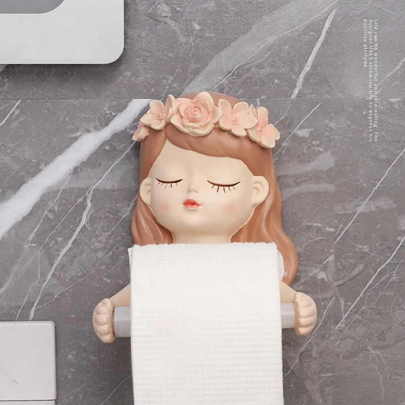 Ins Fairy Long Hair Lovely Girl Toilet Tissue Holder Bathroom Light Luxury Decoration Accessories 220611