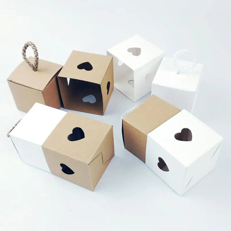 papier kraft blanc coeur boîte à bonbons coffrets cadeaux bricolage emballage boîte faveurs invités anniversaire noël décoration de mariage CX220423
